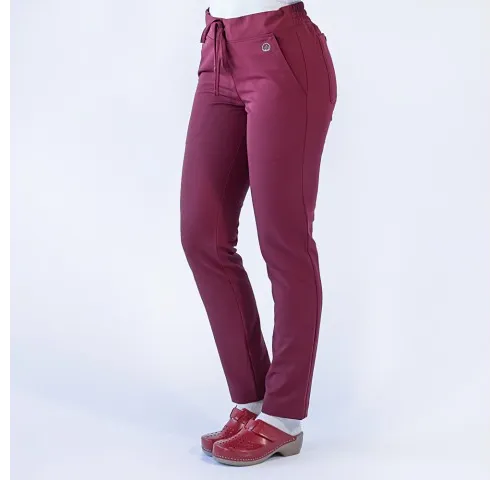 Pantaloni medicali Lotus Flex, stretch, cu snur, visiniu, TRS-SP9-1