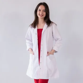 Halat medical de dama, cambrat, cu rever si capse, Lotus, alb - LHFML-1