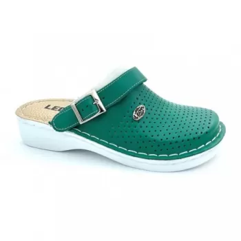 Saboti medicali, de barbati, din piele, cu bareta, Leon V202M, verde-1