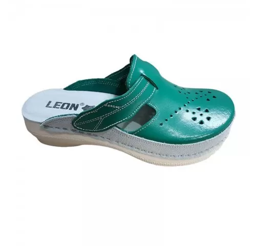 Saboti medicali de dama, din piele, Leon PU156, verde-1