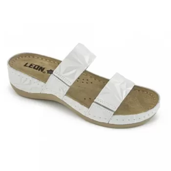 Saboti dama, de vara, din piele, Leon 918, alb-1