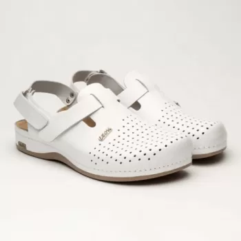 Saboti medicali, de barbati, din piele, alb, Leon 701M-1