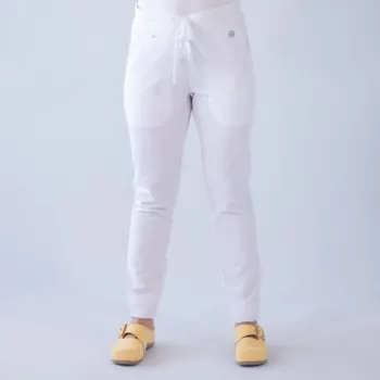 Pantaloni medicali Lotus Flex, stretch, cu snur, alb, TRS-SP9-1