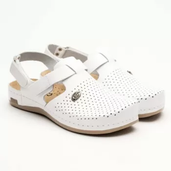 Saboti medicali, de dama, din piele, alb, Leon 951-1