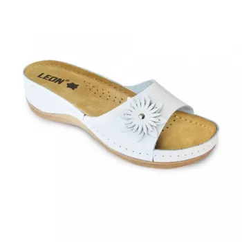 Saboti dama, de vara, din piele naturala, Leon 915, alb-1