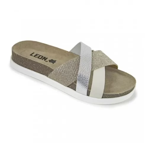Saboti Leon 1201, de vara, din piele, argintiu-1