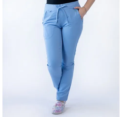 Pantaloni medicali Lotus Flex, stretch, cu snur, albastru ciel, TRS-SP9-1