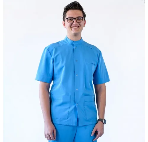 Bluza medicala cu capse, Lotus Flex, stretch, albastru deschis, TRS-JK7-1
