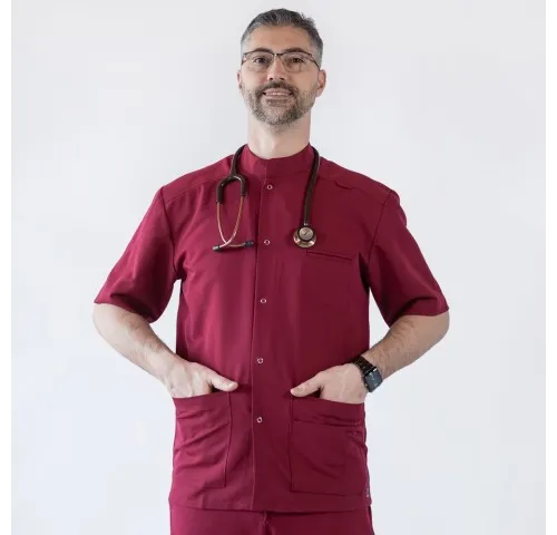 Bluza medicala cu capse, Lotus Flex, stretch, visiniu, TRS-JK7-1