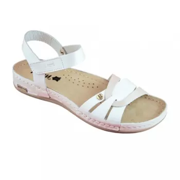 Sandale dama Leon 961, de vara, din piele, alb/somon-1