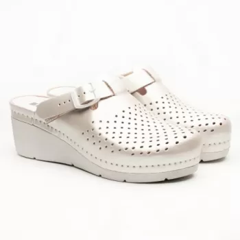 Saboti medicali, de dama, din piele, alb perlat, Leon 1000-1