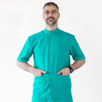 Bluza medicala cu capse, Lotus Flex, stretch, aqua, TRS-JK7-1