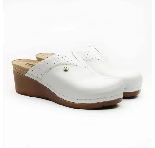 Saboti medicali Leon 1002, de dama, din piele, alb-1