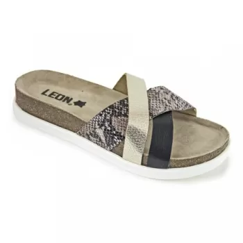 Saboti Leon 1201, de vara, din piele, negru snake-1