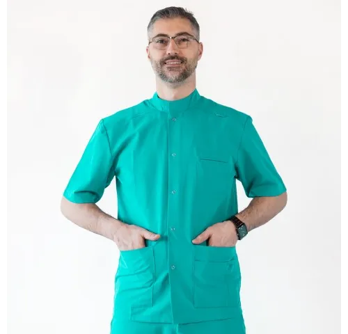 Bluza medicala cu capse, Lotus Flex, stretch, aqua, TRS-JK7-1