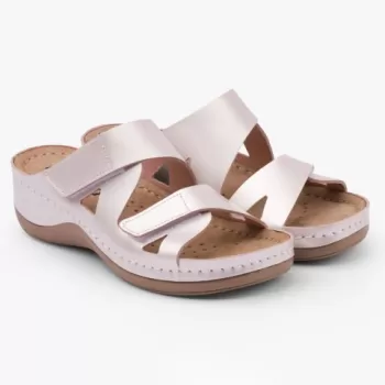 Saboti dama, de vara, din piele, inchidere cu scai, Leon 906, roz perlat-1