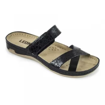 Saboti dama Leon 957, de vara, din piele, negru-1
