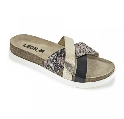 Saboti Leon 1201, de vara, din piele, negru snake-1