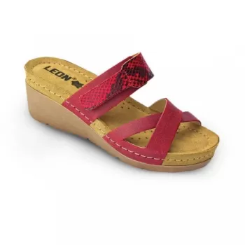 Saboti dama, de vara, din piele, Leon 1007, rosu-1