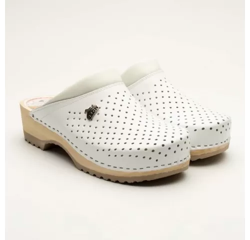 Saboti medicali Leon B2, cu talpa din lemn, alb-1