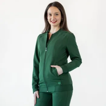 Jacheta medicala cu fermoar Lotus Flex, stretch, verde Hunter, TRS-JK10-1
