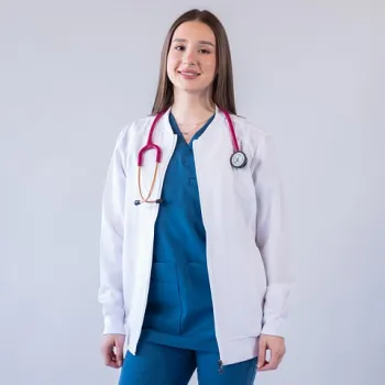 Jacheta medicala cu fermoar Lotus Flex, stretch, alb, TRS-JK10-1
