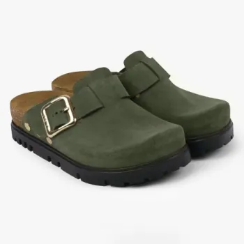 Saboti medicali, de dama, din piele, cu bareta, Leon 6006, verde-1