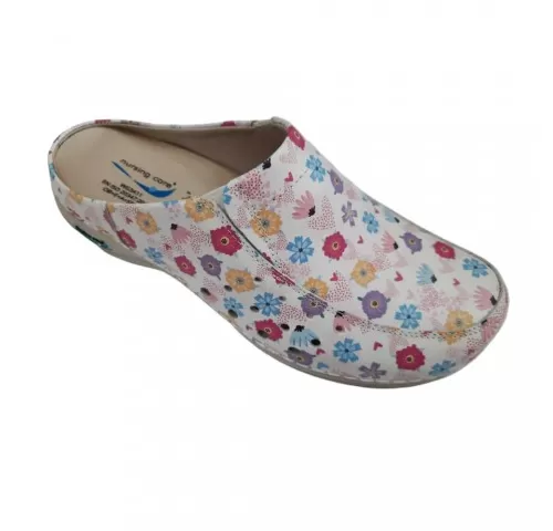 Saboti medicali din piele naturala, lavabili, Nursingcare Wash'Go Berlin, Flowers Heart-1