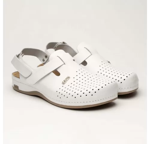 Saboti medicali, de barbati, din piele, alb, Leon 701M-1