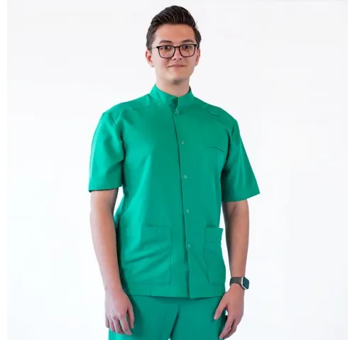 Bluza medicala cu capse, Lotus Flex, stretch, verde chirurgical, TRS-JK7-1
