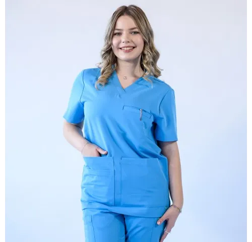 Bluza medicala Lotus Flex, stretch, albastru deschis, TRS-NP16-1