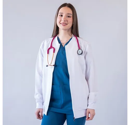 Jacheta medicala cu fermoar Lotus Flex, stretch, alb, TRS-JK10-1