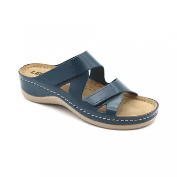 Saboti dama, de vara, din piele, inchidere cu scai, Leon 906, bleumarin-1