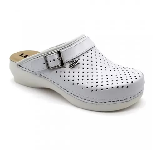 Saboti medicali, unisex, din piele perforata, alb, Leon PU101-1