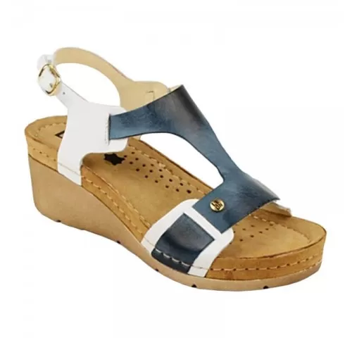 Sandale dama, din piele, de vara, Leon 1010, alb/albastru-1