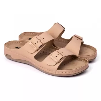 Saboti dama Leon 955, de vara, din piele, bej-1