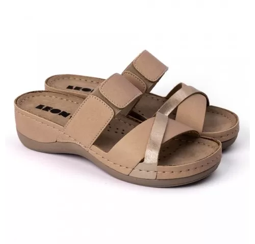 Saboti dama, din piele, de vara, Leon 909, bej-1