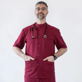 Bluza medicala cu capse, Lotus Flex, stretch, visiniu, TRS-JK7-1