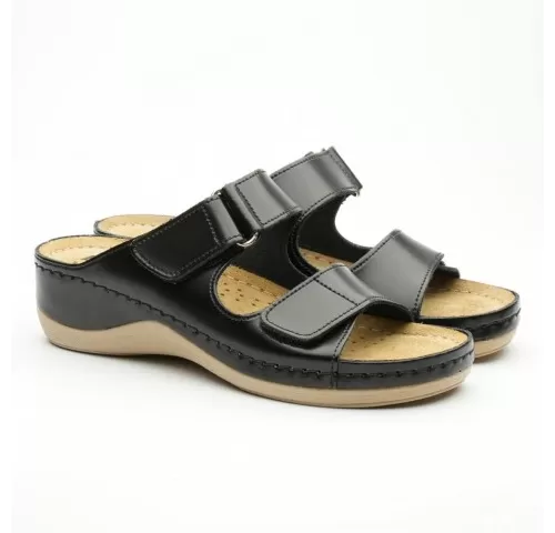 Saboti dama, de vara, din piele, Leon 905, negru-1