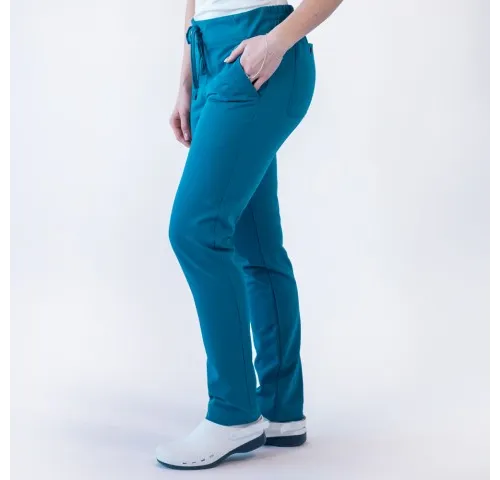 Pantaloni medicali Lotus Flex, stretch, cu snur, turcoaz inchis, TRS-SP9-1