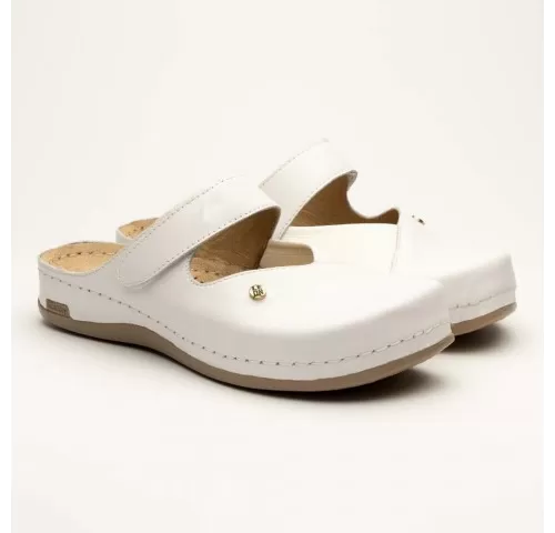 Saboti medicali, de dama, din piele, alb, Leon 953-1