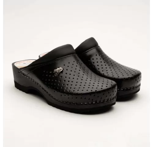 Saboti medicali Leon B2, cu talpa din lemn, negru-1