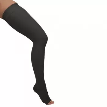 Ciorapi medicali pana la coapsa, cu varf deschis, 18-22 mmHg, negru - ARS11-1