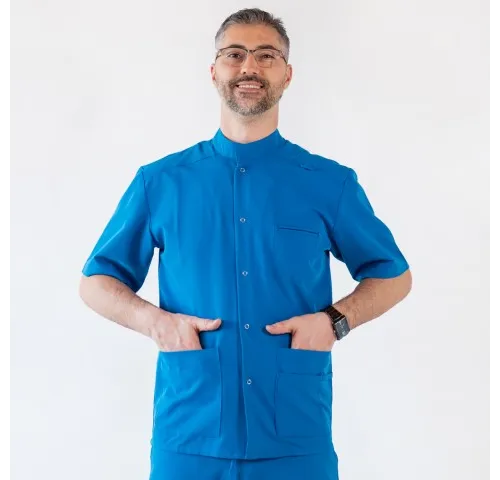 Bluza medicala cu capse, Lotus Flex, stretch, albastru royal, TRS-JK7-1