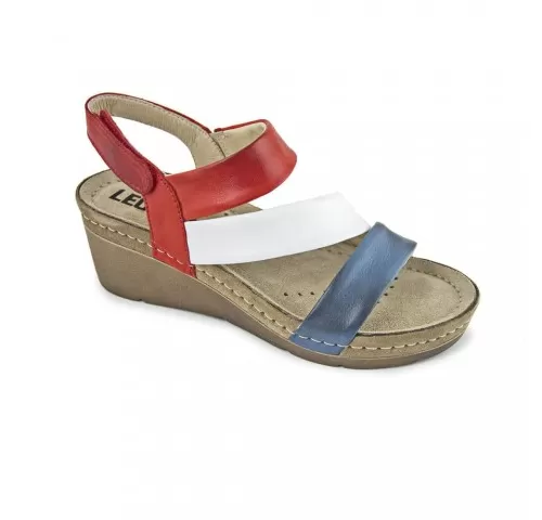 Sandale dama, de vara, din piele, Leon 1020, alb/rosu/bleumarin-1