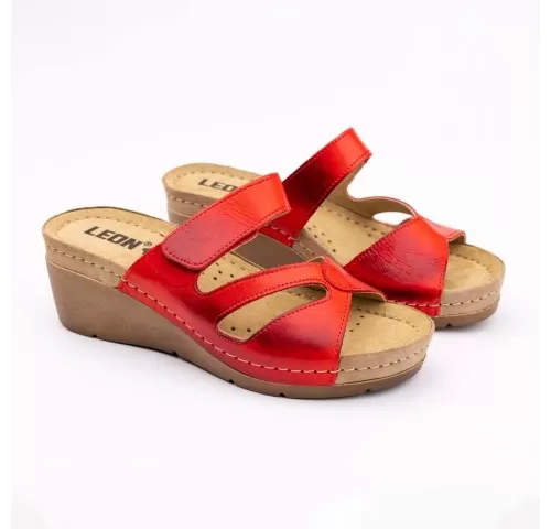 Saboti Leon 1055, de vara, din piele, rosu-1