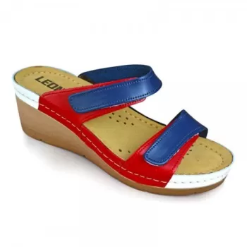 Saboti Leon 1040, de vara, din piele, bleumarin/alb/rosu-1