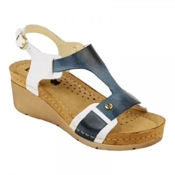 Sandale dama, din piele, de vara, Leon 1010, alb/albastru-1