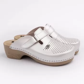 Saboti medicali Leon 159, de dama, din piele, alb perlat-1