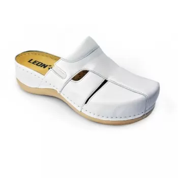 Saboti medicali, de dama, din piele, alb, Leon 925-1